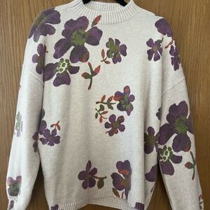 LOFT Cream and Purple Floral Sweater